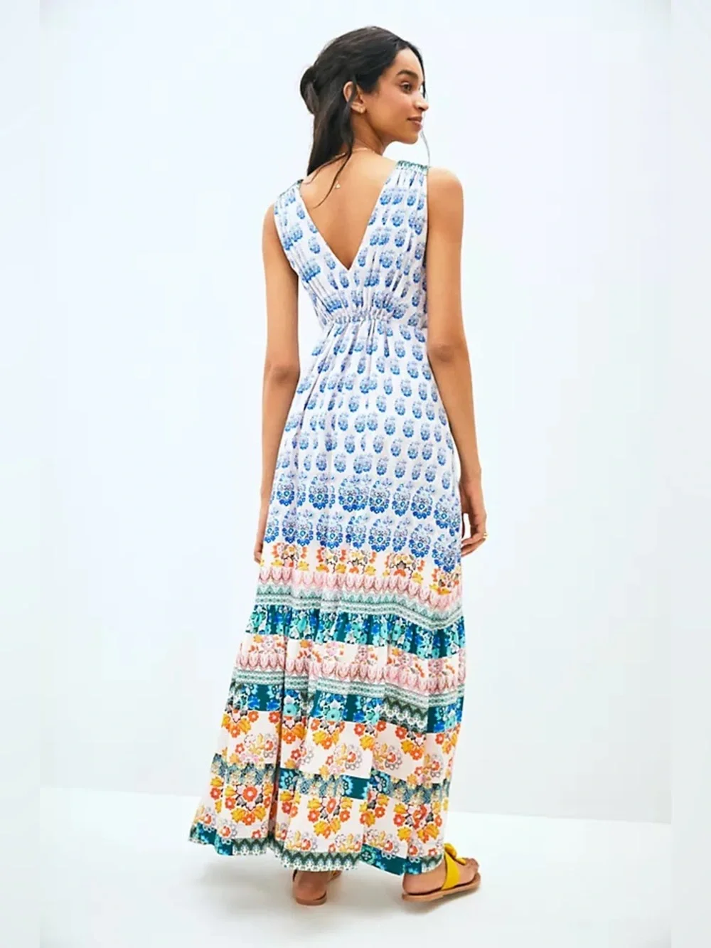 Anthropologie SM smocked waist maxi dress floral boho coastal vacation cottage - Picture 2 of 11